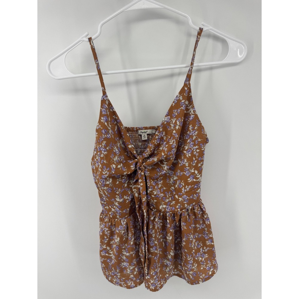 Papaya Womens‎ Floral Tie Front Peplum Cami Top Rust Brown Purple Size Medium